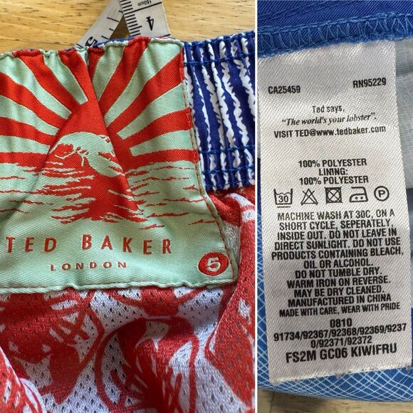 Ted Baker Blue Swim Trunk Shorts Micro Check Men's 5 XL Lined 6.5” Snap Buttons - Picture 13 of 13